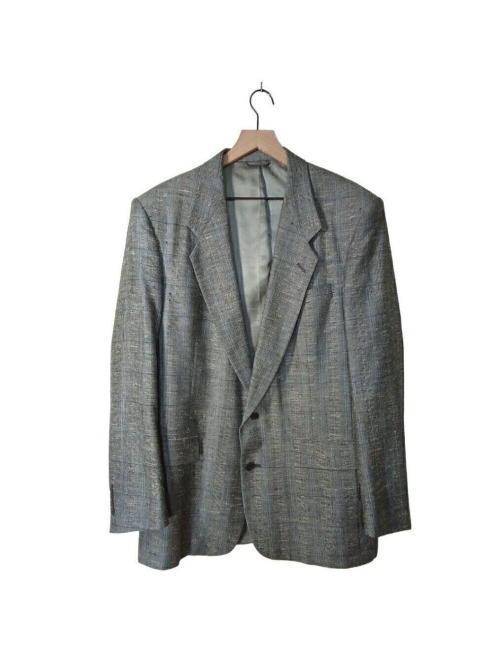 Christian Dior Vintage Single Breasted Wool Light Gray Window Pane Blazer Sz 44L
